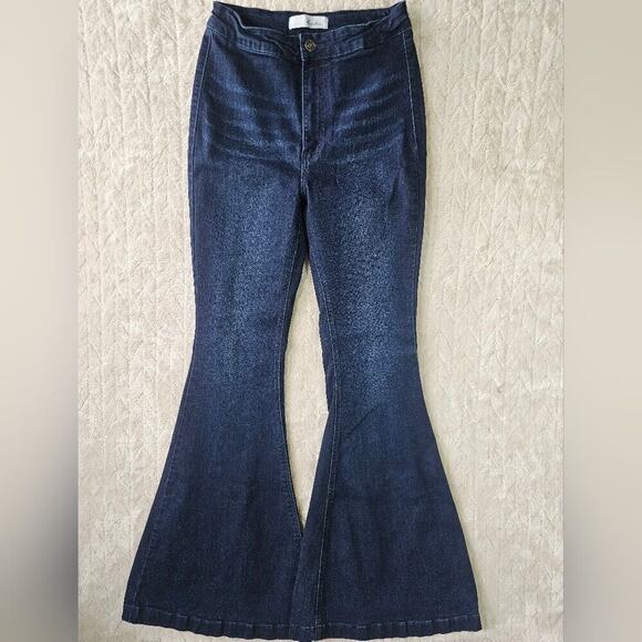 KanCan Estilo Super Flare Bell Bottom Jeans Womens 28 70s Western Dark Wash - Picture 1 of 7